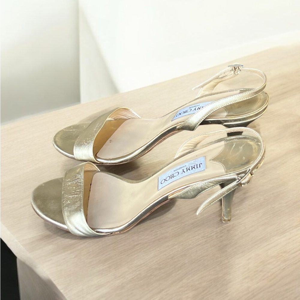 Jimmy Choo Gold Metallic Leather Slingback Women's Sandals. - Picture 3 of 8